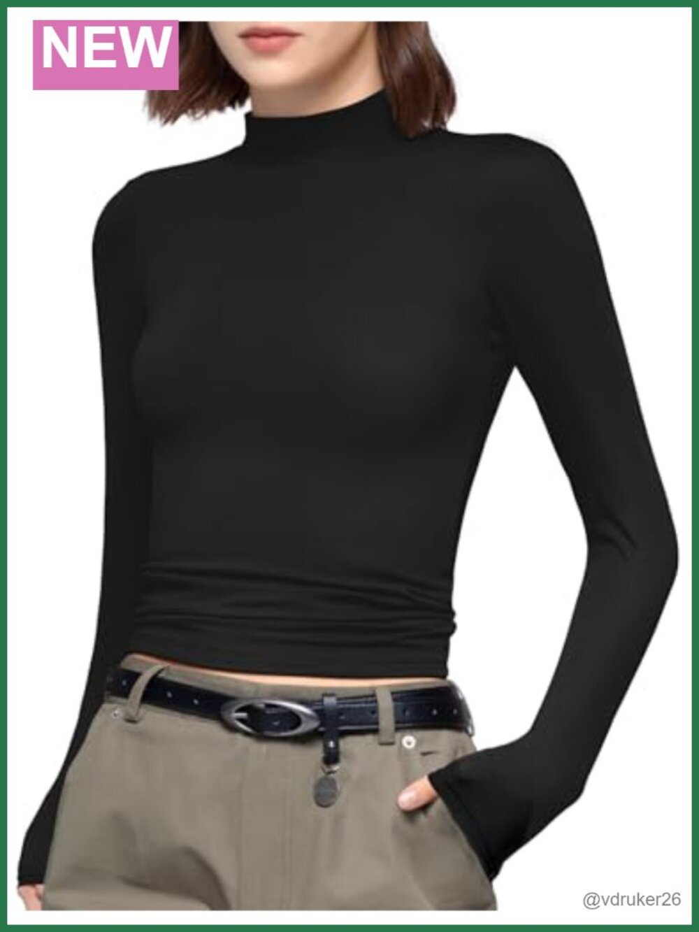 Women's Mock Neck Long Sleeve Slim Fit T-Shirt Double-Layer Basic Tee